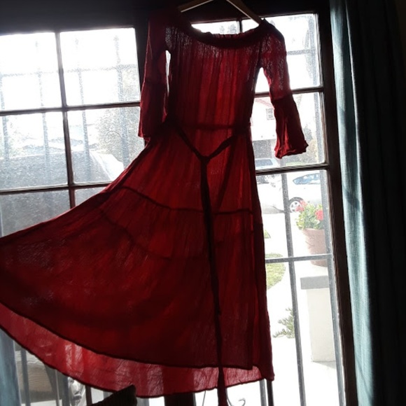 Perfect Red Bell Sleeve Bardot Dress - Picture 8 of 8